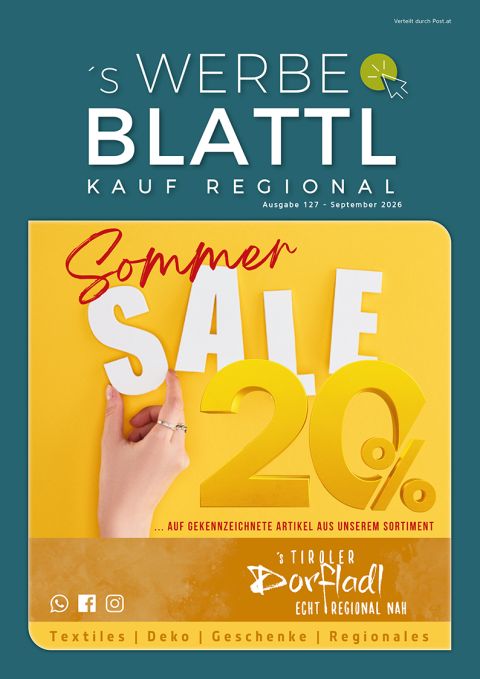 Werbeblattl September 2026, Ausgabe 127 – Titelseite "SommerSALE 20% auf gekennzeichnete Artikel"